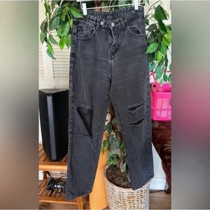 SHEIN Distressed Black Straight Leg Jeans